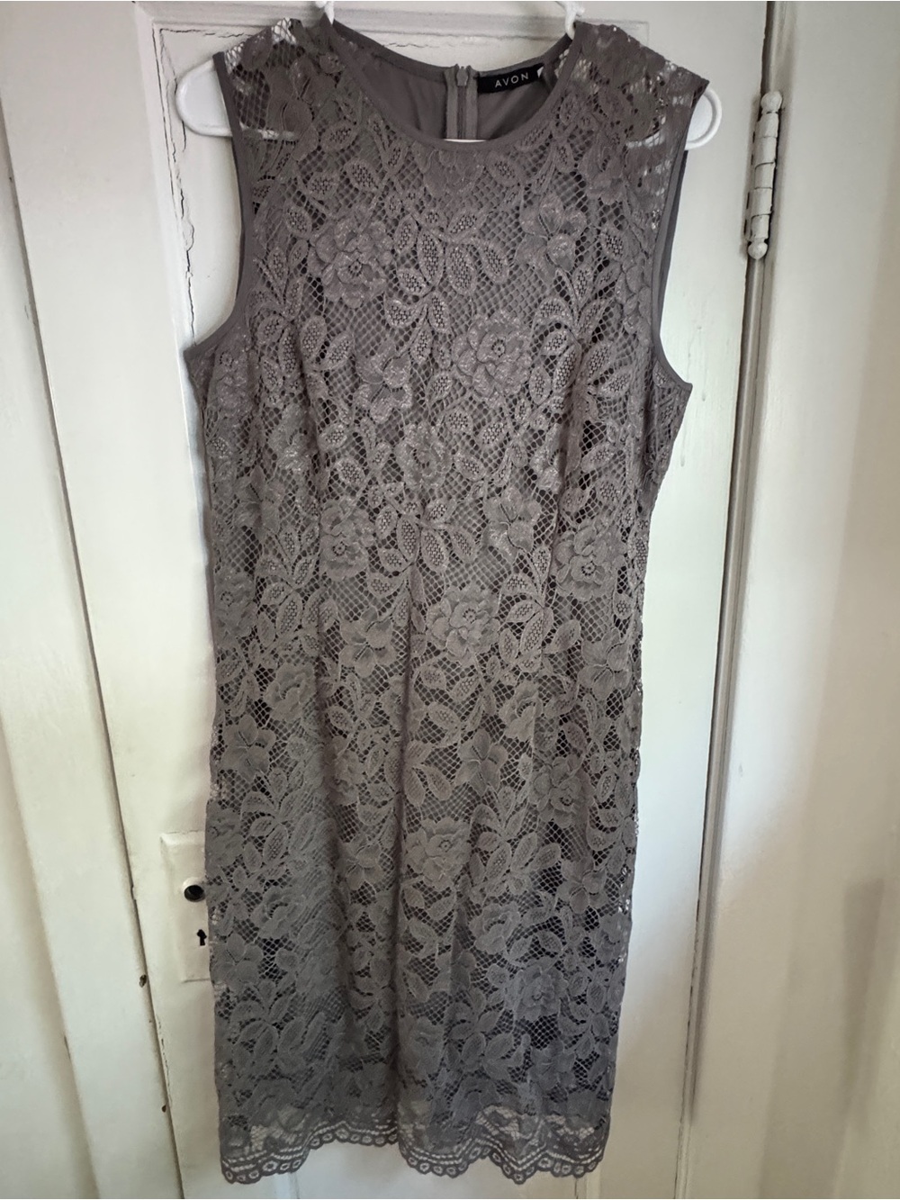 Avon Silver Floral Lace Midi Dress with Scalloped Hem